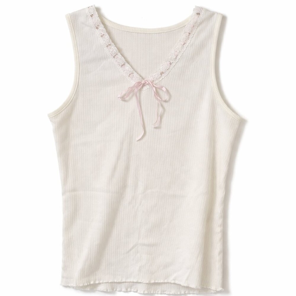 🦜 George Women's Cream Sleeveless Tank Top with  ribbon - L